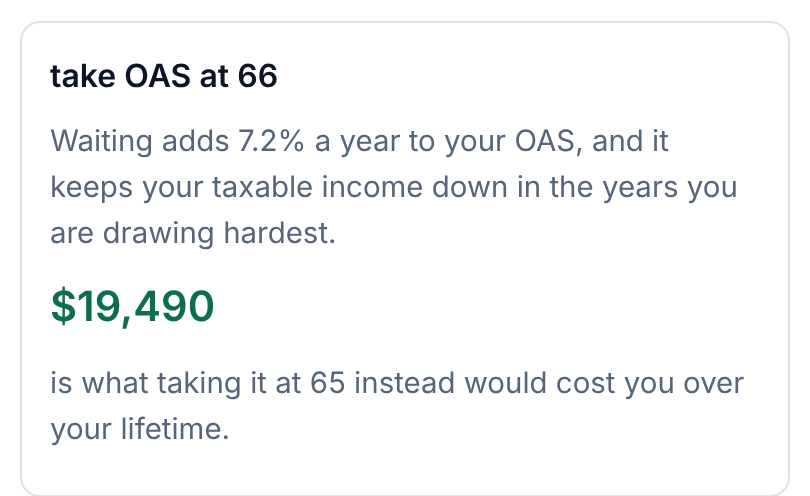 One of the plan's decisions, when to take OAS, with what it is worth in dollars